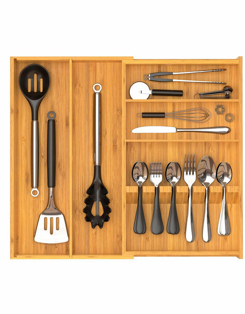 Load image into Gallery viewer, Yofidra Bamboo Silverware Drawer Organizer 16.9x18.9 Expandable Natural

