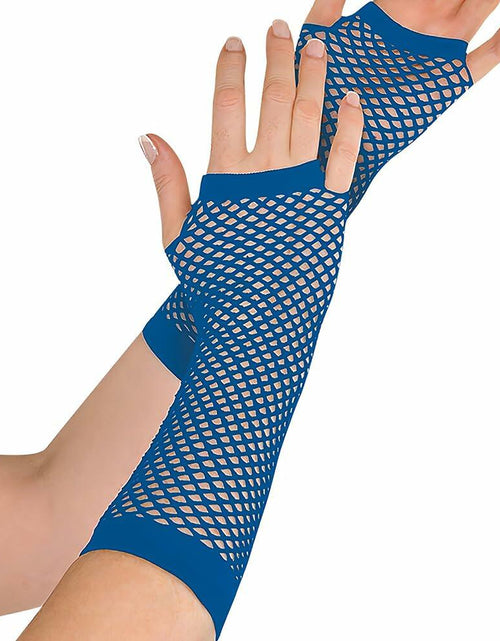 Load image into Gallery viewer, Amscan Blue Long Fishnet Fingerless Gloves 1 Count One Size
