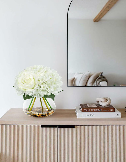 Load image into Gallery viewer, N&amp;T NIETING Artificial White Hydrangea Flowers with Vase &amp; Real Stone Decor
