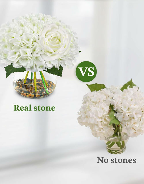 Load image into Gallery viewer, N&amp;T NIETING Artificial White Hydrangea Flowers with Vase &amp; Real Stone Decor
