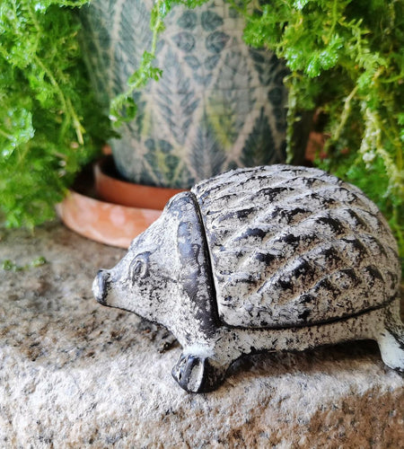 BSTWISH Iron Hedgehog Key Hider Outdoor Garden Decoration Gray