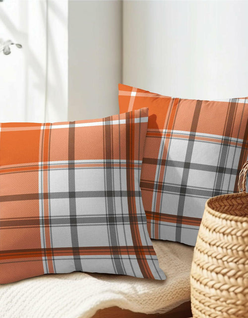 Load image into Gallery viewer, Kcozydecor Fall Pillow Covers 20x20 Orange White Plaid Set of 2 Linen
