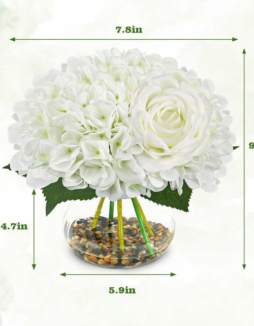 Load image into Gallery viewer, N&amp;T NIETING Artificial White Hydrangea Flowers with Vase &amp; Real Stone Decor
