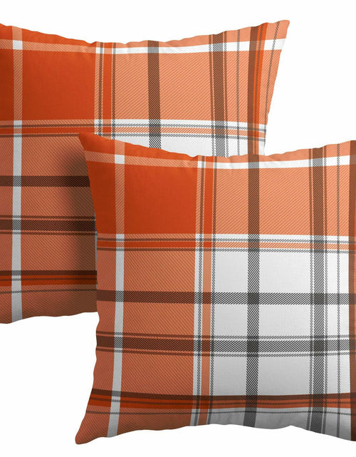 Load image into Gallery viewer, Kcozydecor Fall Pillow Covers 20x20 Orange White Plaid Set of 2 Linen
