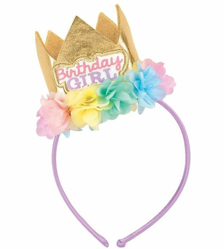 Amscan Floral Crown Birthday Headband Metallic Gold Pastel Flowers 8x4.5in 1 Pc