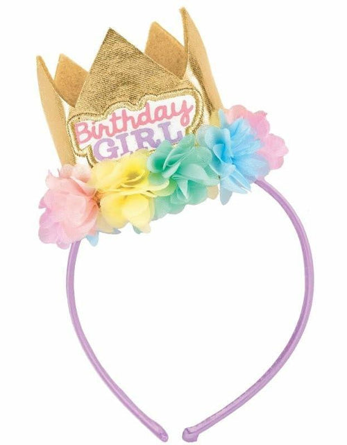 Load image into Gallery viewer, Amscan Floral Crown Birthday Headband Metallic Gold Pastel Flowers 8x4.5in 1 Pc
