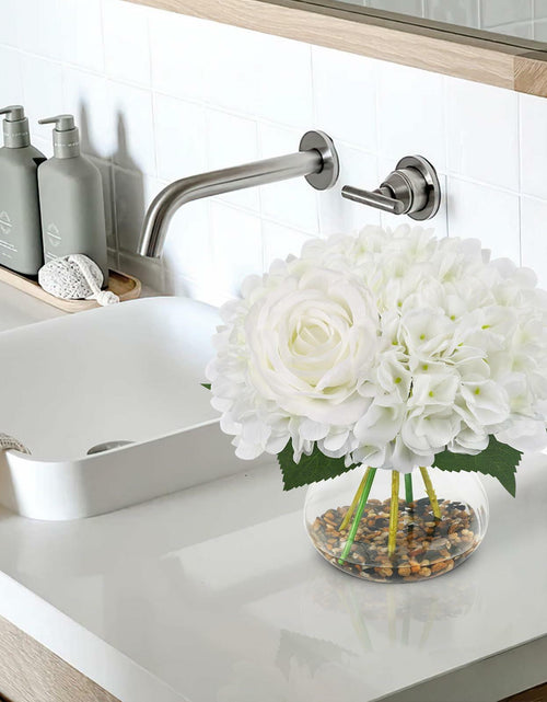 Load image into Gallery viewer, N&amp;T NIETING Artificial White Hydrangea Flowers with Vase &amp; Real Stone Decor
