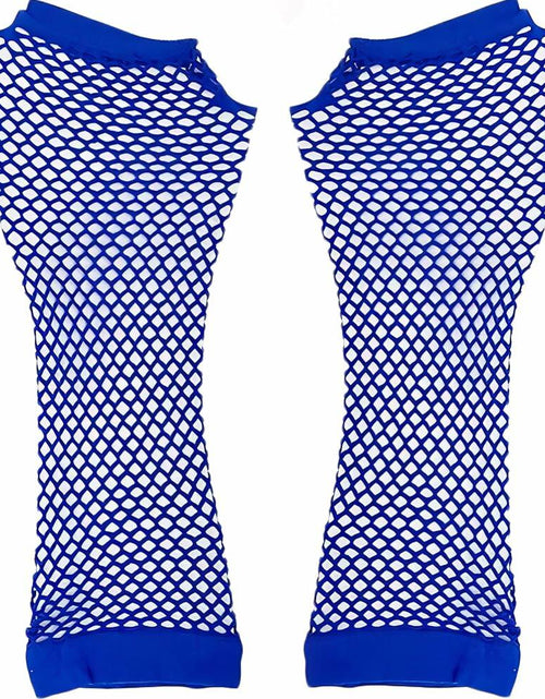 Load image into Gallery viewer, Amscan Blue Long Fishnet Fingerless Gloves 1 Count One Size
