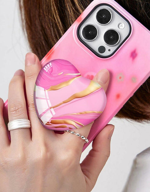 Load image into Gallery viewer, Luhoit Expanding Cell Phone Grip Heart Shape Pink Gold Marble Glass
