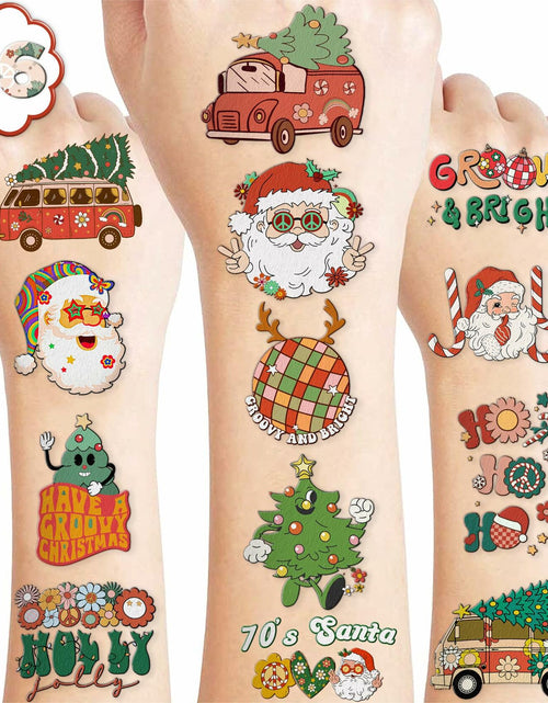 Load image into Gallery viewer, MeoIsDaBest 100 PCS Groovy Christmas Temporary Tattoos Retro Boho Multicolor
