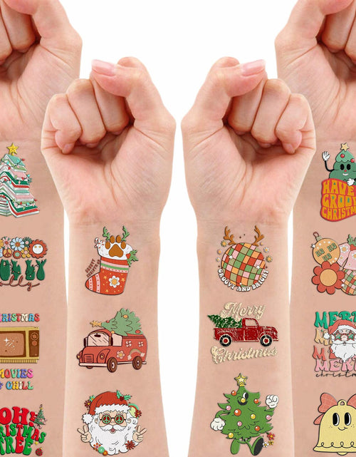 Load image into Gallery viewer, MeoIsDaBest 100 PCS Groovy Christmas Temporary Tattoos Retro Boho Multicolor
