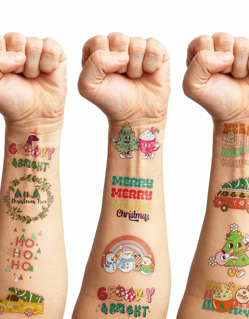 Load image into Gallery viewer, MeoIsDaBest 100 PCS Groovy Christmas Temporary Tattoos Retro Boho Multicolor
