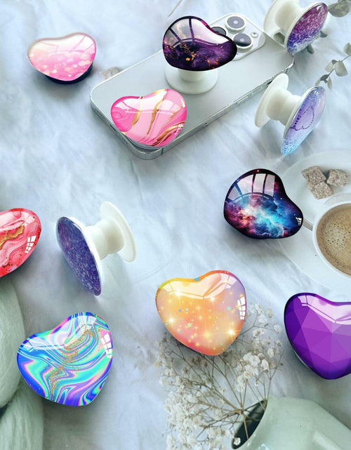 Load image into Gallery viewer, Luhoit Expanding Heart Shape Glass Phone Grip Stand Purple Silicone Rubber
