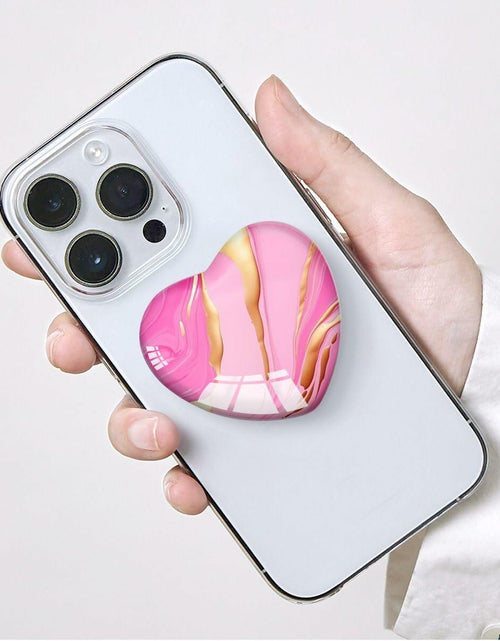 Load image into Gallery viewer, Luhoit Expanding Cell Phone Grip Heart Shape Pink Gold Marble Glass
