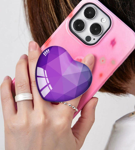 Luhoit Expanding Heart Shape Glass Phone Grip Stand Purple Silicone Rubber