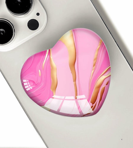 Luhoit Expanding Cell Phone Grip Heart Shape Pink Gold Marble Glass