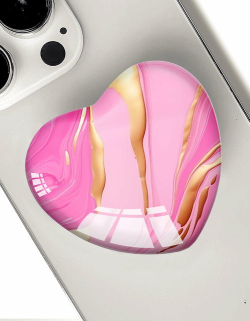 Load image into Gallery viewer, Luhoit Expanding Cell Phone Grip Heart Shape Pink Gold Marble Glass
