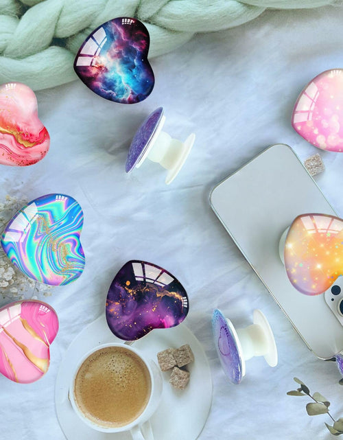 Load image into Gallery viewer, Luhoit Expanding Cell Phone Grip Heart Shape Pink Gold Marble Glass
