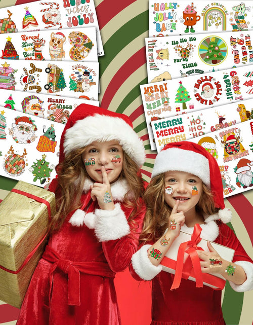 Load image into Gallery viewer, MeoIsDaBest 100 PCS Groovy Christmas Temporary Tattoos Retro Boho Multicolor
