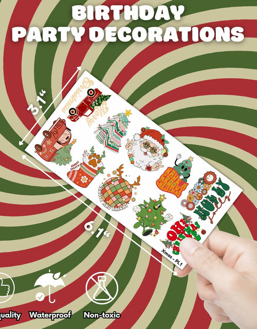 Load image into Gallery viewer, MeoIsDaBest 100 PCS Groovy Christmas Temporary Tattoos Retro Boho Multicolor
