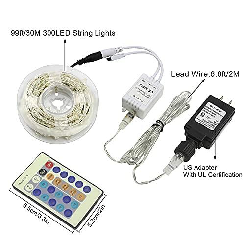 Load image into Gallery viewer, ER CHEN Green LED String Lights 99ft 300 LED Dimmable Silver Wire Remote
