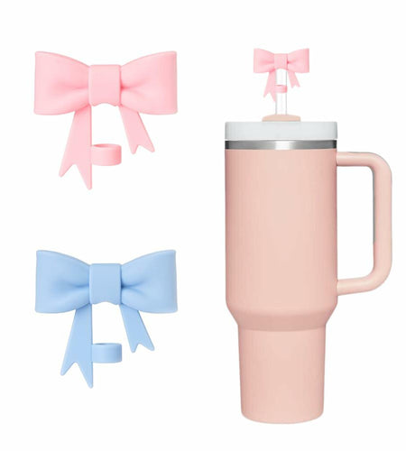 AXMCCH 10mm Bow Shape Silicone Straw Topper for Stanley Cup Pink Blue