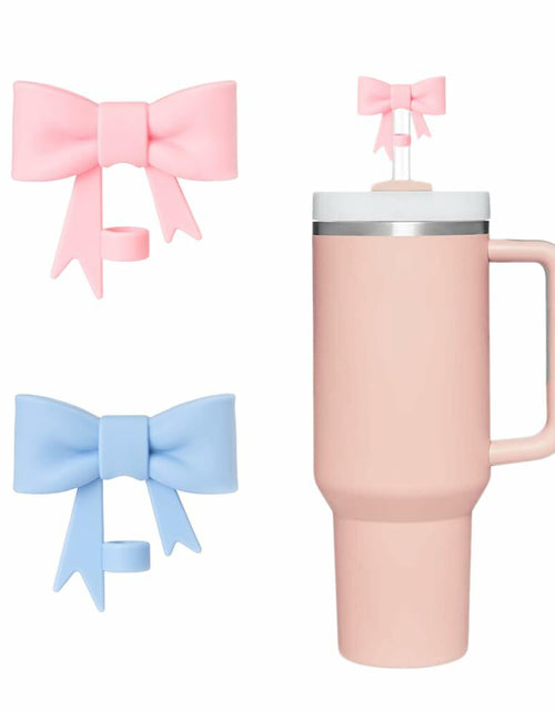 Load image into Gallery viewer, AXMCCH 10mm Bow Shape Silicone Straw Topper for Stanley Cup Pink Blue
