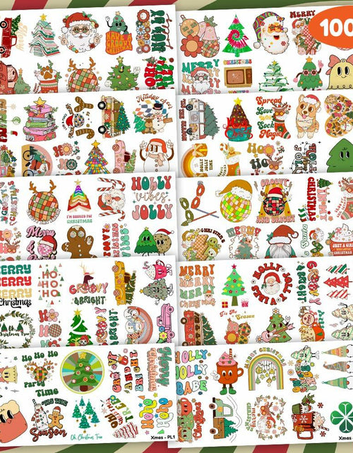 Load image into Gallery viewer, MeoIsDaBest 100 PCS Groovy Christmas Temporary Tattoos Retro Boho Multicolor
