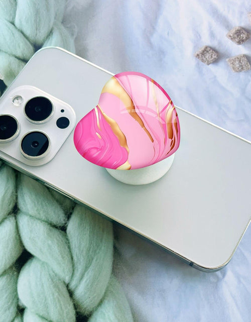 Load image into Gallery viewer, Luhoit Expanding Cell Phone Grip Heart Shape Pink Gold Marble Glass
