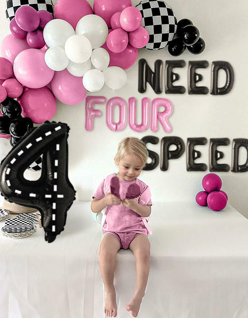 Load image into Gallery viewer, JeVenis Pink Need Four Speed Racing Car Balloons 4th Birthday Party
