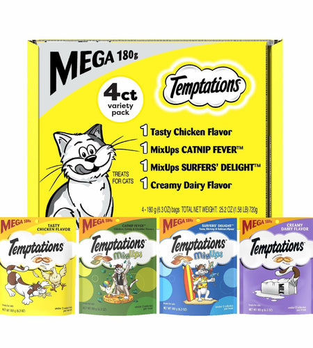 BestBy12/25 Temptations Cat Treats Variety Pack Crunchy & Soft 6.3oz 4 Pack