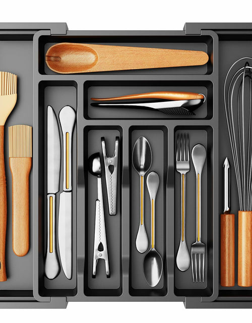 Load image into Gallery viewer, Pipishell Expandable Silverware Drawer Organizer BPA-Free Black 8 Compartments
