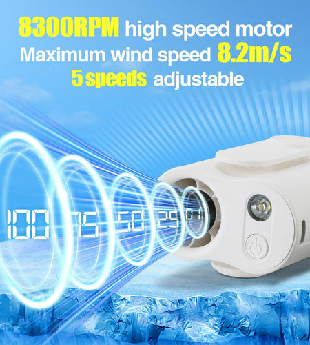 Beeplove Portable Clip On Waist Fan 5 Speeds 8300RPM USB Rechargeable White