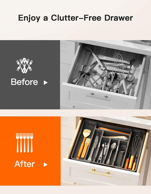 Load image into Gallery viewer, Pipishell Expandable Silverware Drawer Organizer BPA-Free Black 8 Compartments
