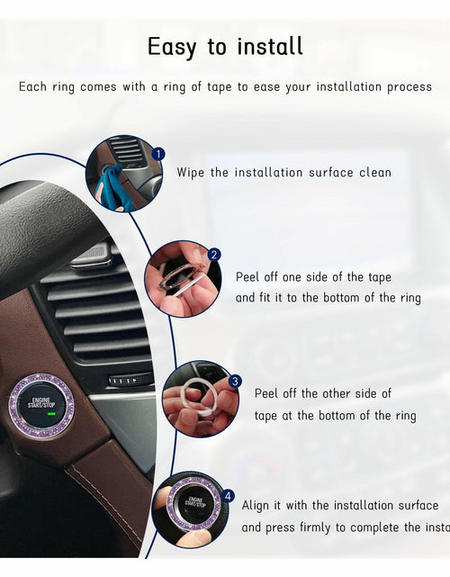 Load image into Gallery viewer, Dickno Bling Crystal Double Rhinestone Car Engine Start Stop Ring Purple 2 PCS
