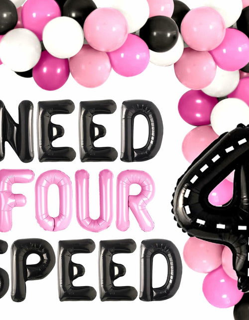 Load image into Gallery viewer, JeVenis Pink Need Four Speed Racing Car Balloons 4th Birthday Party
