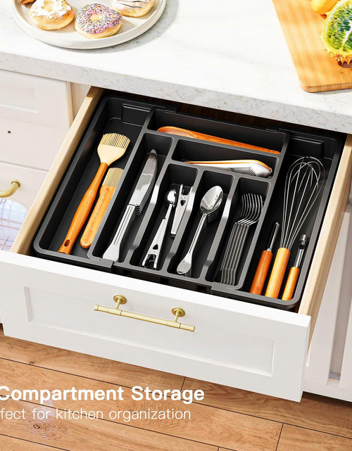 Load image into Gallery viewer, Pipishell Expandable Silverware Drawer Organizer BPA-Free Black 8 Compartments

