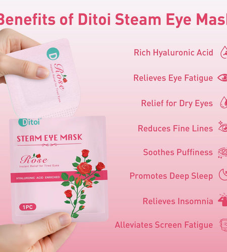 Ditoi Heated Steam Eye Mask with Hyaluronic Acid Rose 10 Count Pack