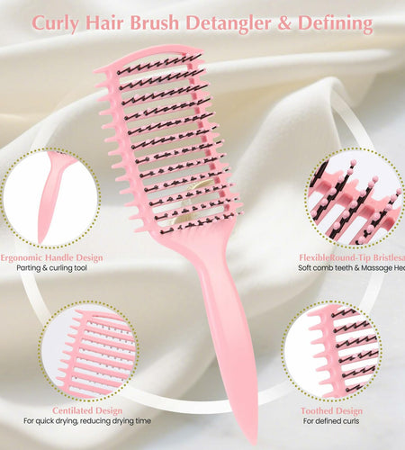 manrator Curl Defining Brush Vented Detangling Frizz Control Pink