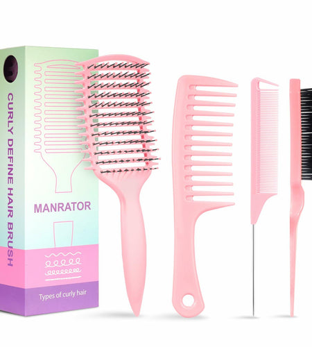 manrator Curl Defining Brush Vented Detangling Frizz Control Pink