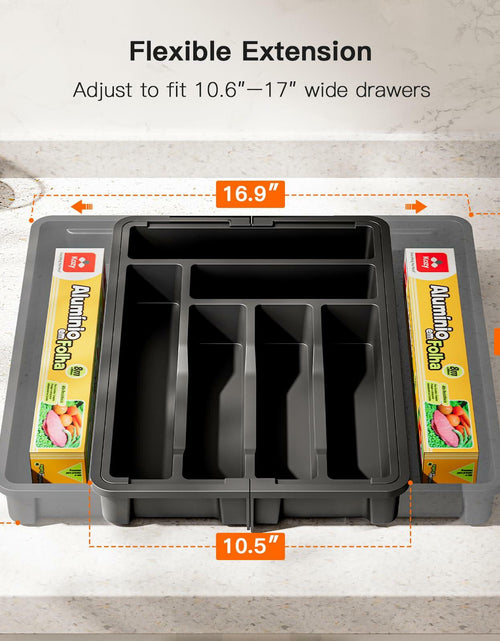 Load image into Gallery viewer, Pipishell Expandable Silverware Drawer Organizer BPA-Free Black 8 Compartments
