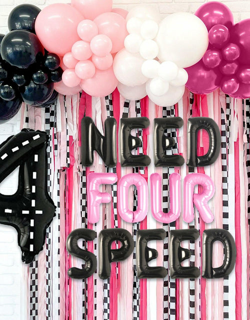 Load image into Gallery viewer, JeVenis Pink Need Four Speed Racing Car Balloons 4th Birthday Party
