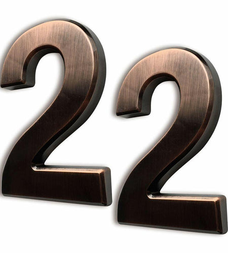 HopeWan 4" Bronze Metal Mailbox Number 2 Self Adhesive Pack of 2 Size 4In-No.2