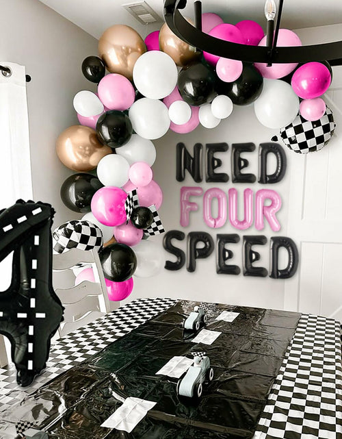 Load image into Gallery viewer, JeVenis Pink Need Four Speed Racing Car Balloons 4th Birthday Party
