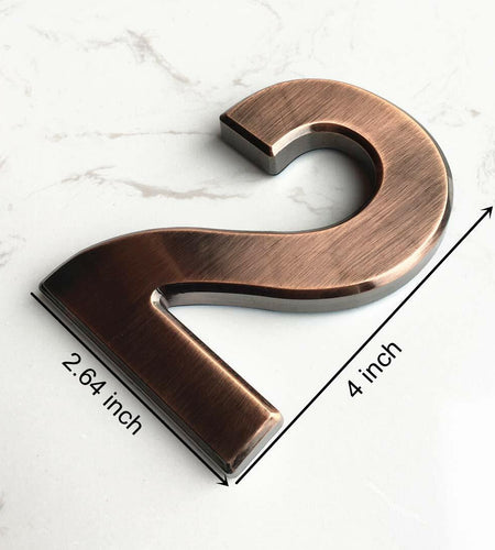 HopeWan 4" Bronze Metal Mailbox Number 2 Self Adhesive Pack of 2 Size 4In-No.2