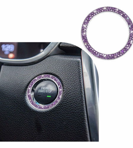 Dickno Bling Crystal Double Rhinestone Car Engine Start Stop Ring Purple 2 PCS