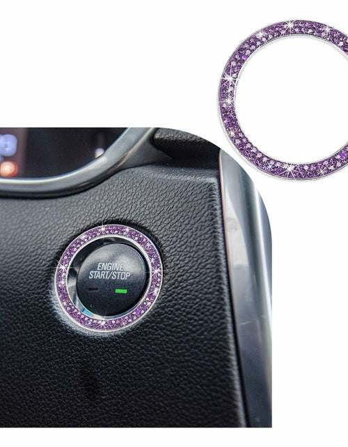 Load image into Gallery viewer, Dickno Bling Crystal Double Rhinestone Car Engine Start Stop Ring Purple 2 PCS
