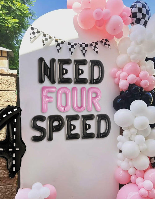 Load image into Gallery viewer, JeVenis Pink Need Four Speed Racing Car Balloons 4th Birthday Party
