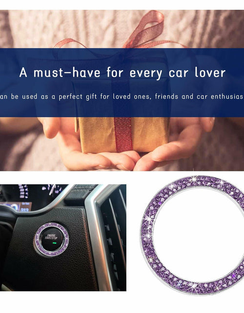 Load image into Gallery viewer, Dickno Bling Crystal Double Rhinestone Car Engine Start Stop Ring Purple 2 PCS
