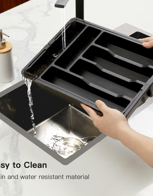 Load image into Gallery viewer, Pipishell Expandable Silverware Drawer Organizer BPA-Free Black 8 Compartments
